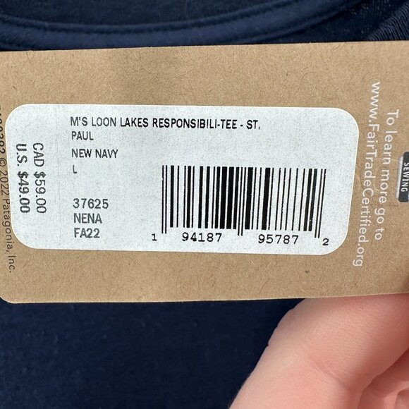 Patagonia Men's Responsibili-tee T-Shirt sz L Navy Blue St. Paul Loon Lakes NWT - Picture 7 of 7